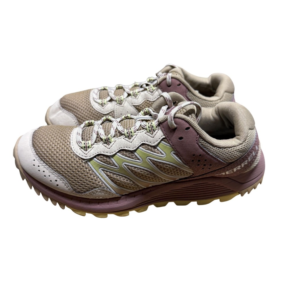 Merrell Trail Running Shoes Womens Size 7 Tan Beige Purple Lace‎ Up Grip J067738